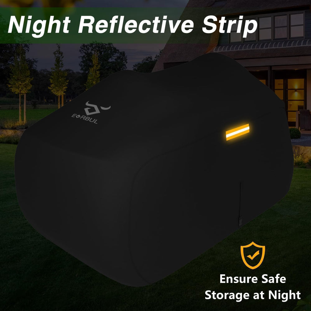EVRBUL cover on mower with tape measure showing fit for 54-inch deck
