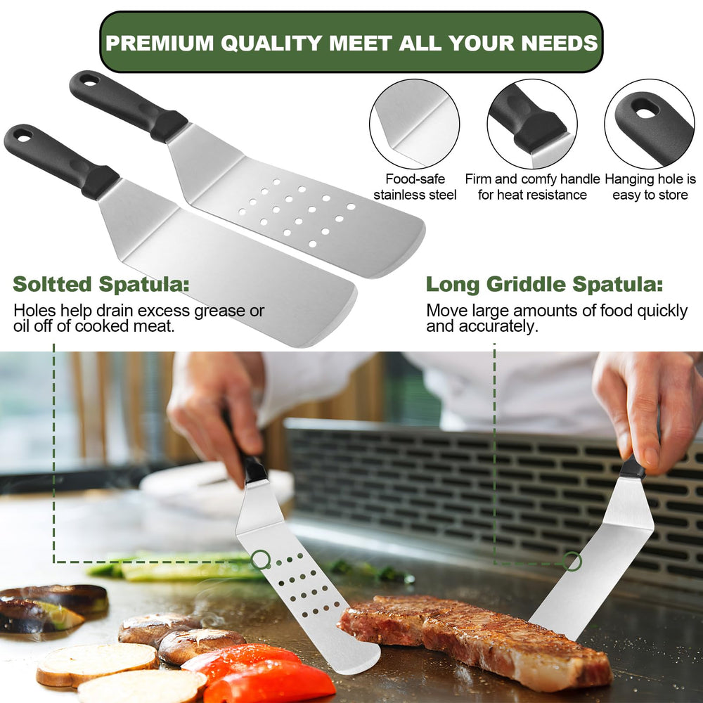EWFEN slant-edge scraper and chopper detail showing efficient griddle cleaning