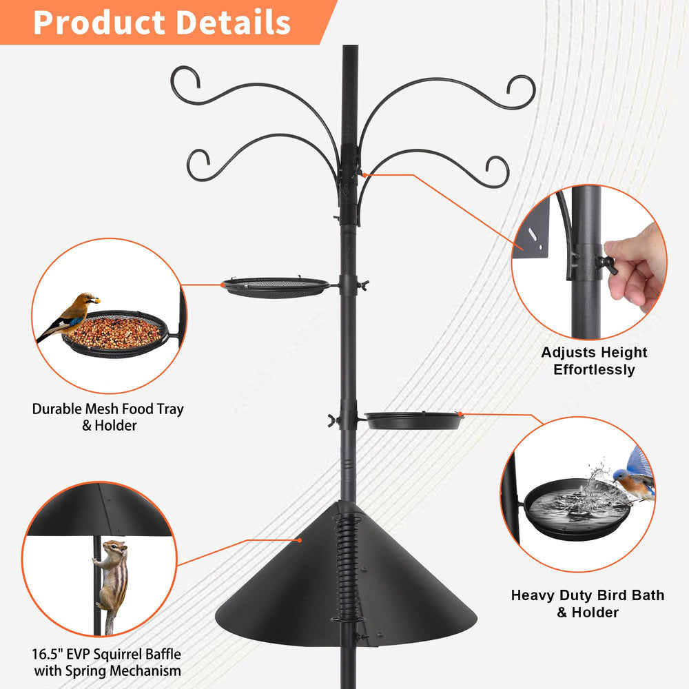 eWonLife detachable birdbath and mesh tray showing easy cleaning and two-in-one feeding