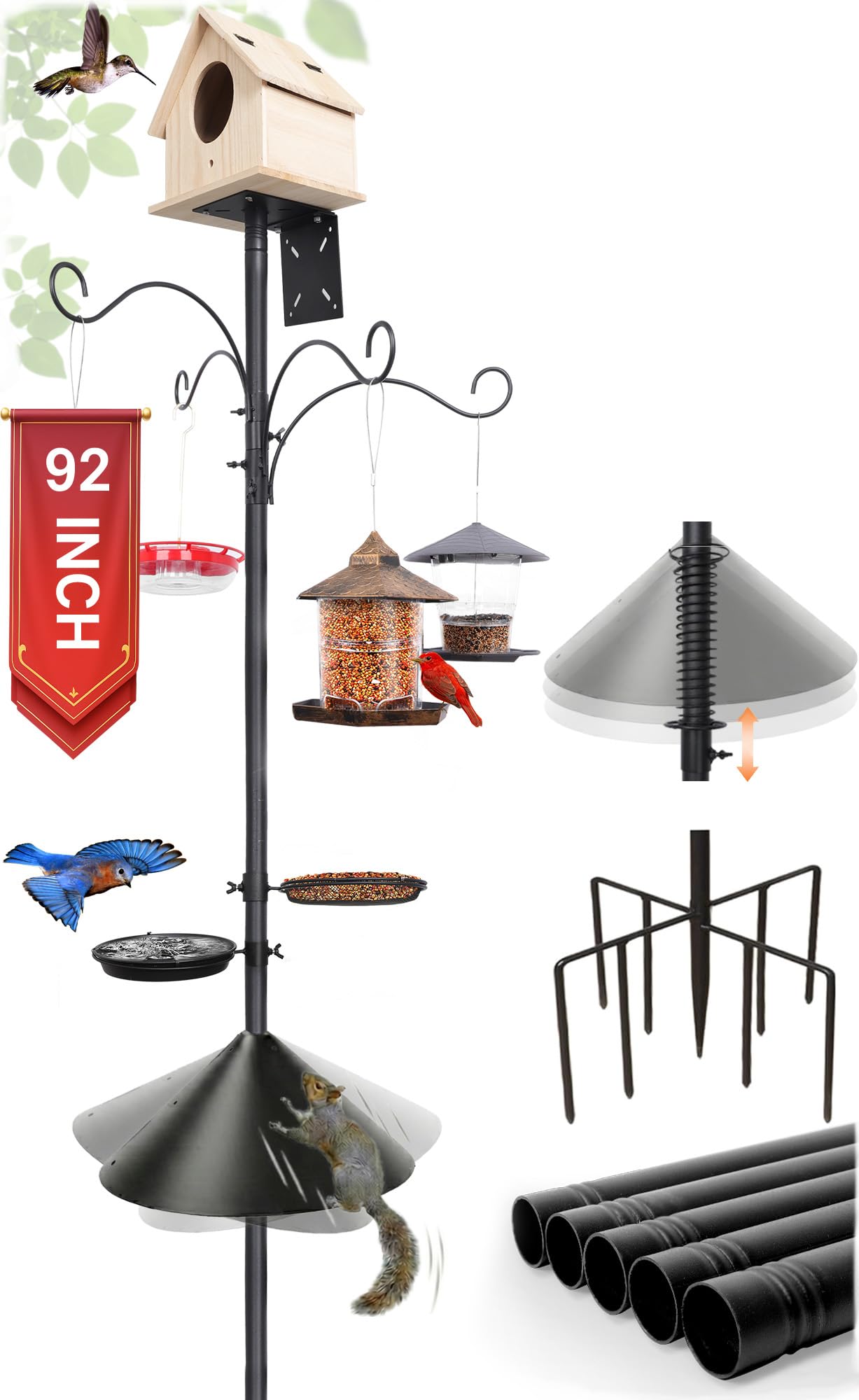 eWonLife assembled feeder pole front view showing stability and multi-feeding benefit