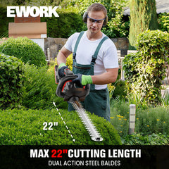 EWORK close-up of 22-inch dual-action blade highlighting precision and clean cuts