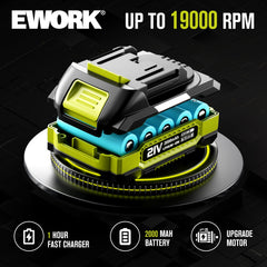 EWORK closeup control panel highlighting three-speed selection for precision