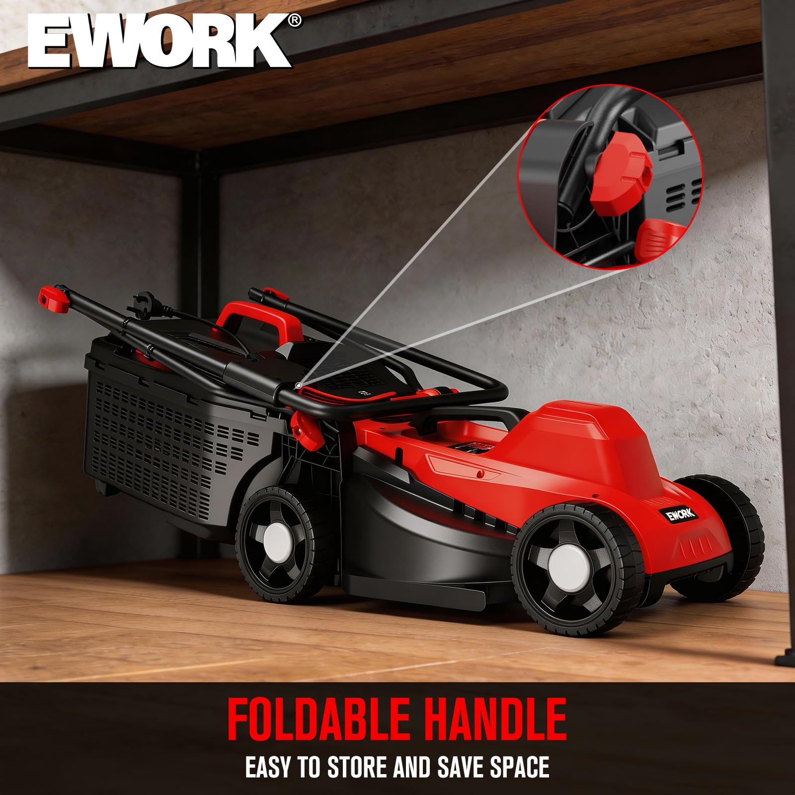 EWORK handle controls and double safety switch emphasizing user protection