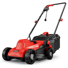 EWORK front view of 14‑inch mower showing compact profile and quick start benefit