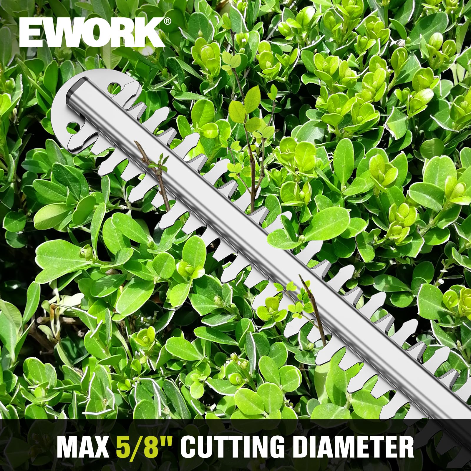 EWORK handle and controls detail showing ergonomic grip for comfortable trimming