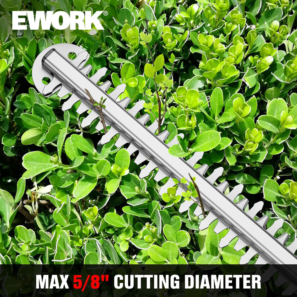 EWORK rotating rear handle detail showing ergonomic grip for comfortable trimming
