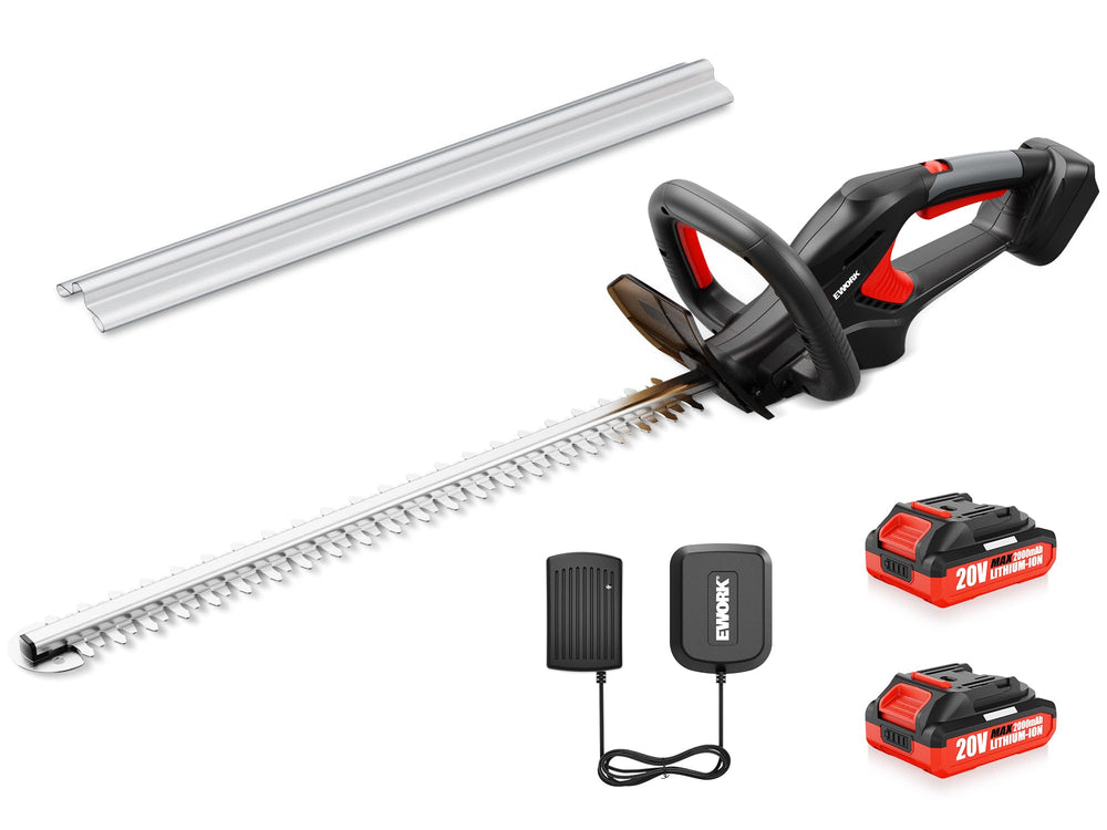 EWORK hedge trimmer front view showing blade and body for clear cutting overview