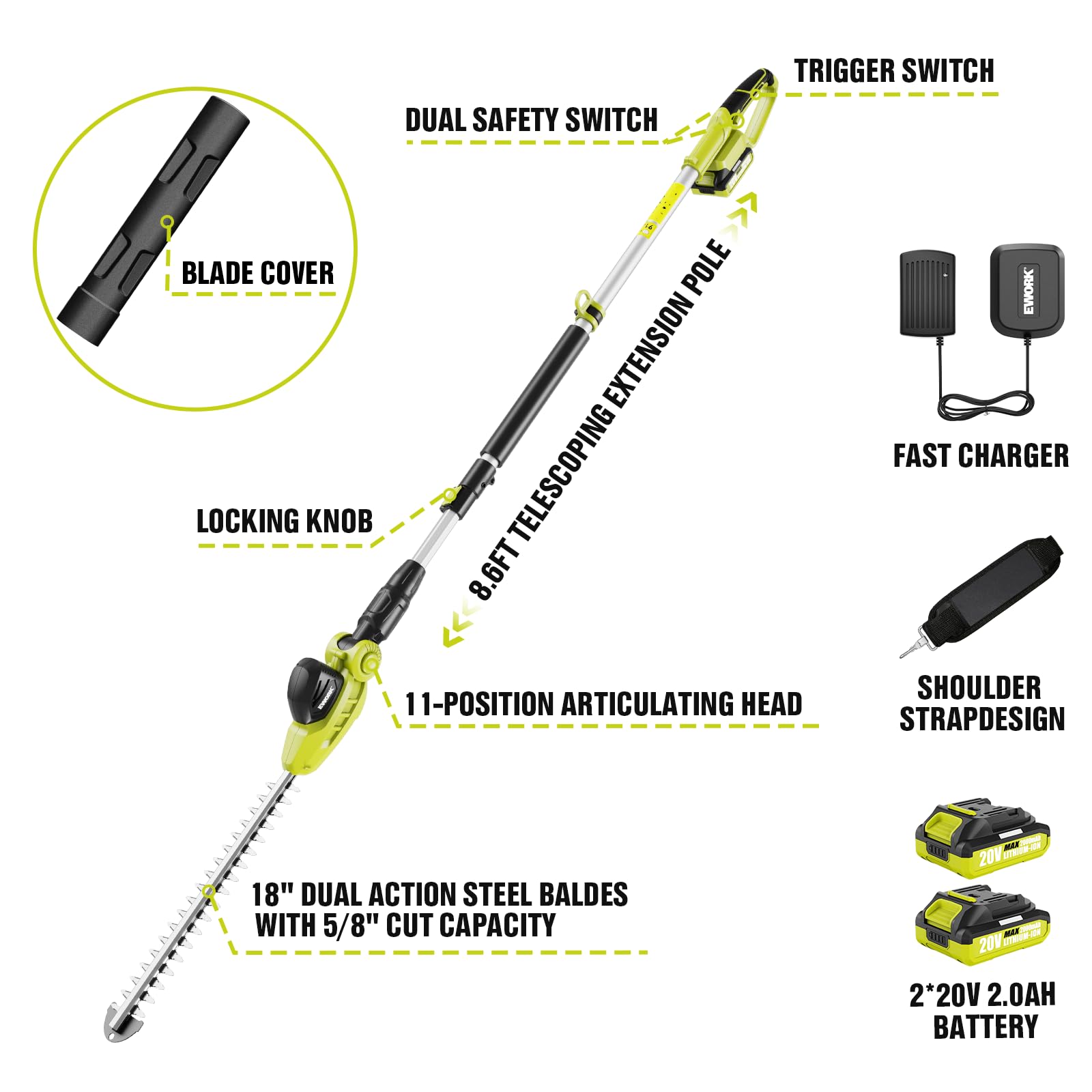 EWORK trimmer next to person showing scale and lightweight handling benefit