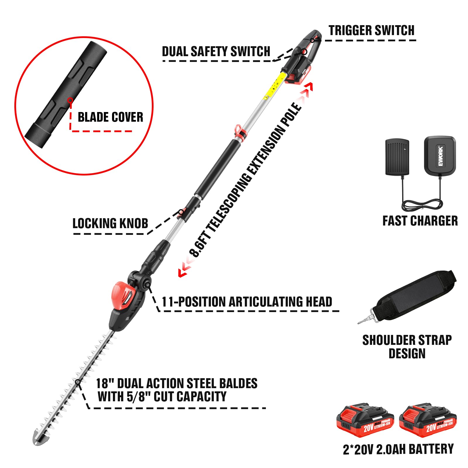 EWORK pole trimmer next to a person for size scale and comfortable handling
