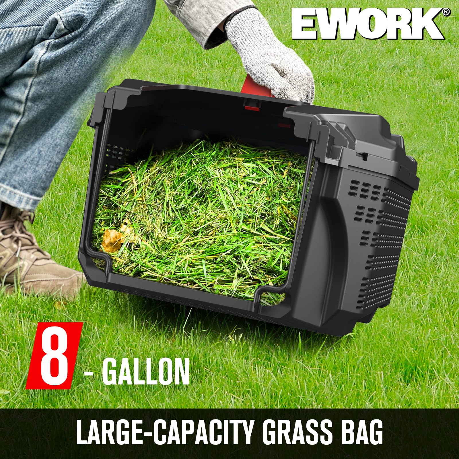 EWORK in use on small lawn showing lightweight handling and tidy results