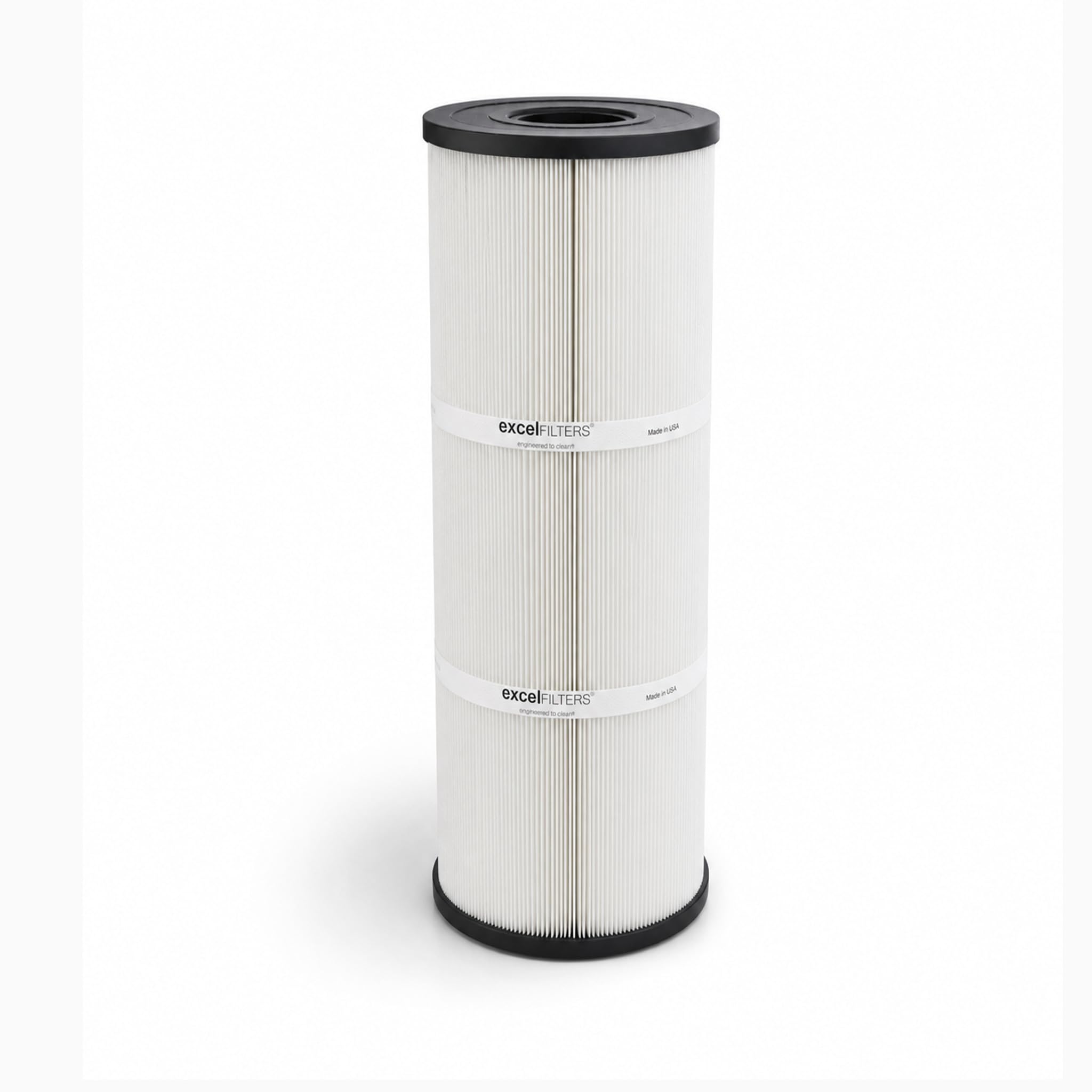 Excel XLS-802 front view showing clean pleated cartridge and secure end caps benefit reliable filtration
