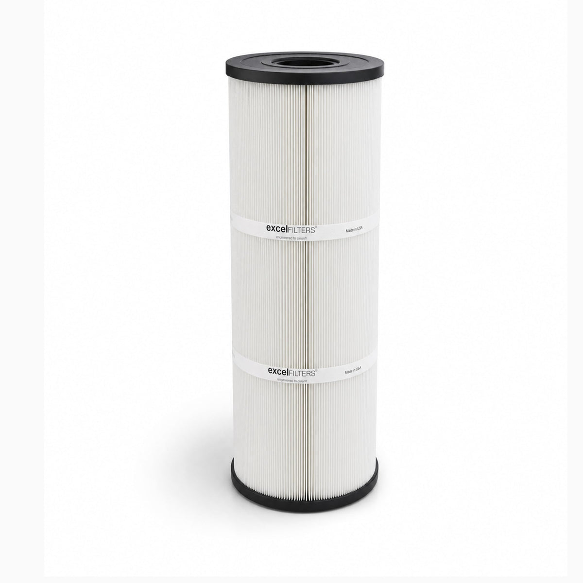 Excel XLS-802 front view showing clean pleated cartridge and secure end caps benefit reliable filtration