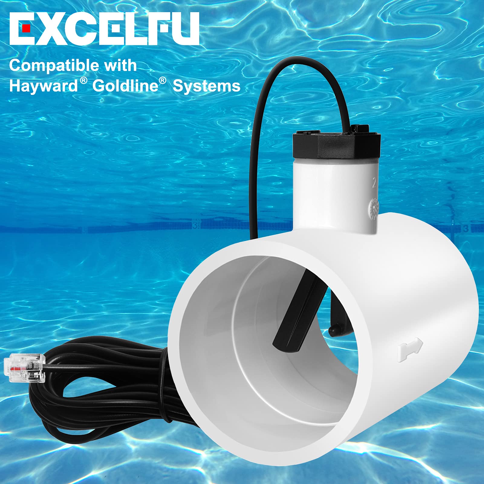 EXCELFU flow switch next to ruler showing scale for correct fit and sizing