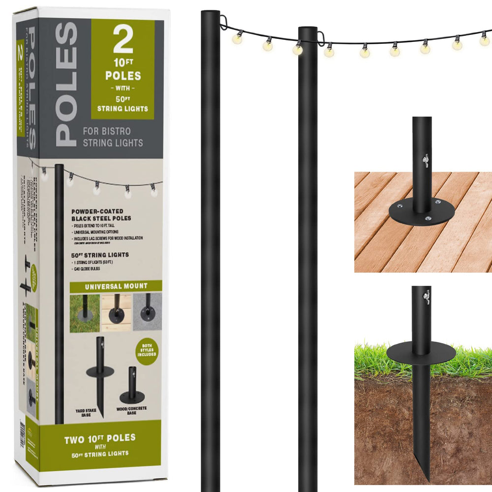 EXCELLO GLOBAL front view of two poles with 50 ft lights showing complete setup and styling benefit