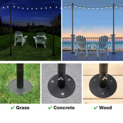 EXCELLO GLOBAL flat base mounted on wood deck with screws, secures poles firmly