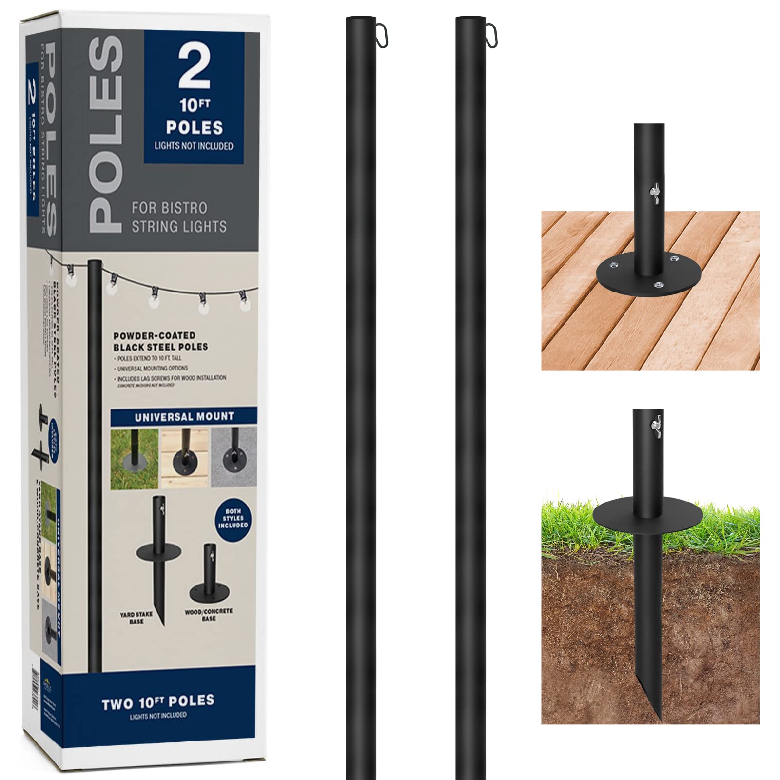 EXCELLO GLOBAL poles front view showing two black powder‑coat poles and bases, durable appearance