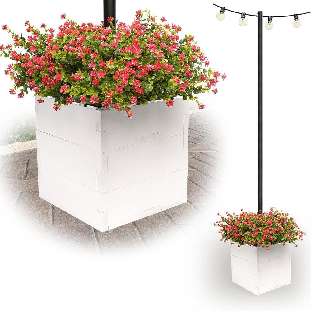 Excello front view of white wooden planter showing clean lines and curb appeal