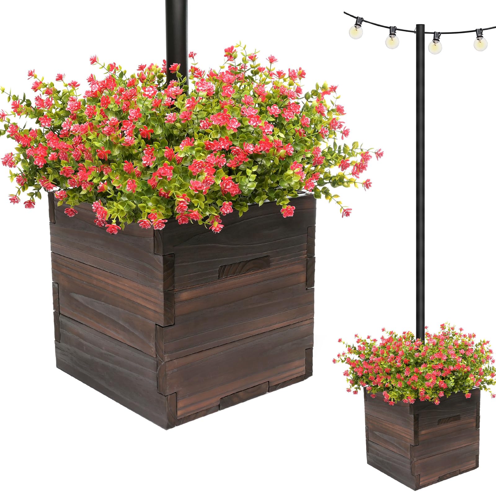 EXCELLO planter front view showing wood finish and stable base for curb appeal