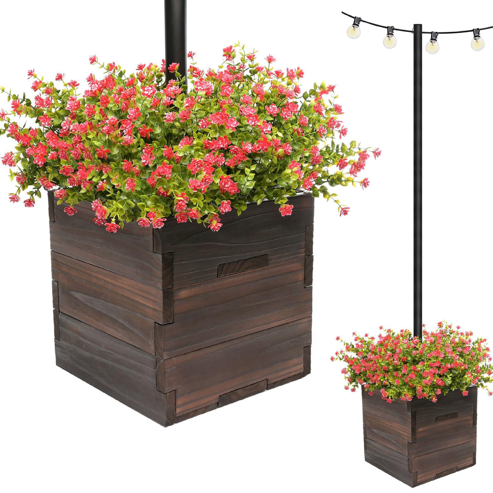 EXCELLO planter front view showing wood finish and stable base for curb appeal