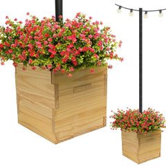 EXCELLO GLOBAL PRODUCTS front view of wood pole planter showing natural finish and stability