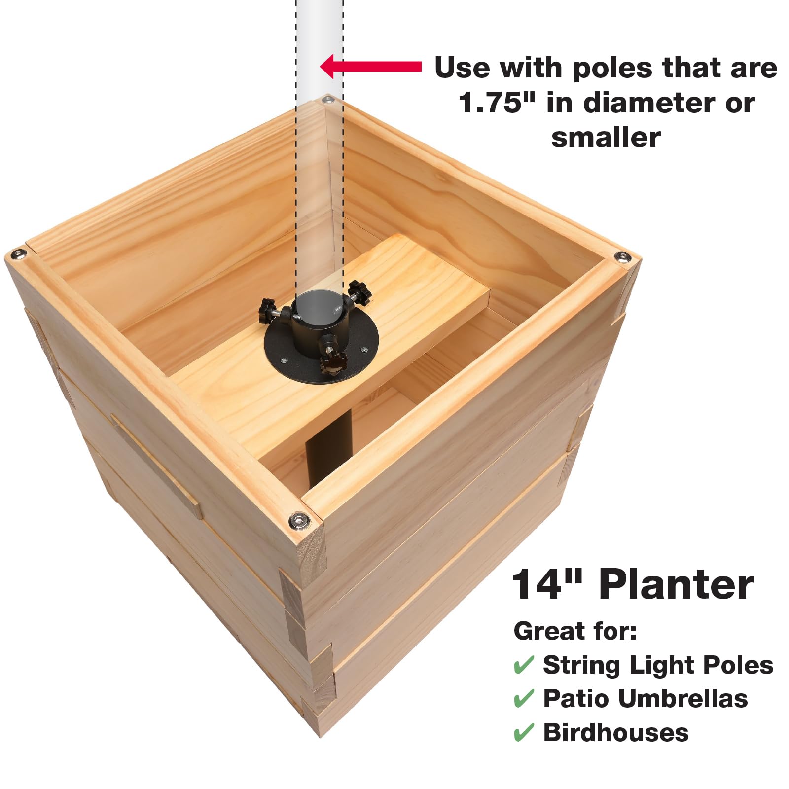 EXCELLO planter supporting a patio umbrella showing shade solution benefit: portable shade base