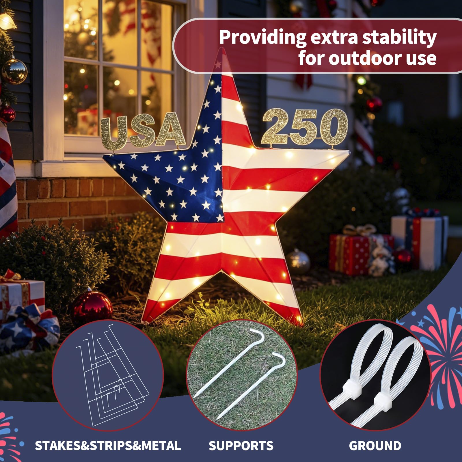 Execabe star staked in a lawn marking yard display and stability