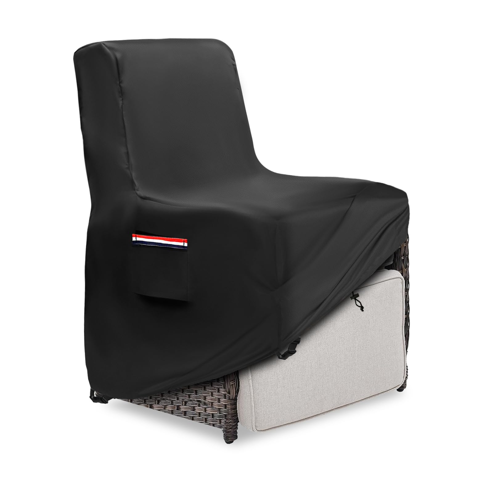 Exokugo front view on recliner showing full coverage and weather protection