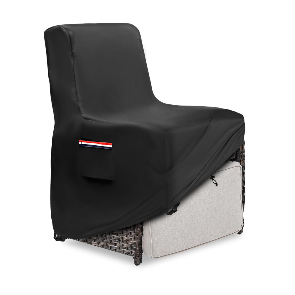 Exokugo front view on recliner showing full coverage and weather protection