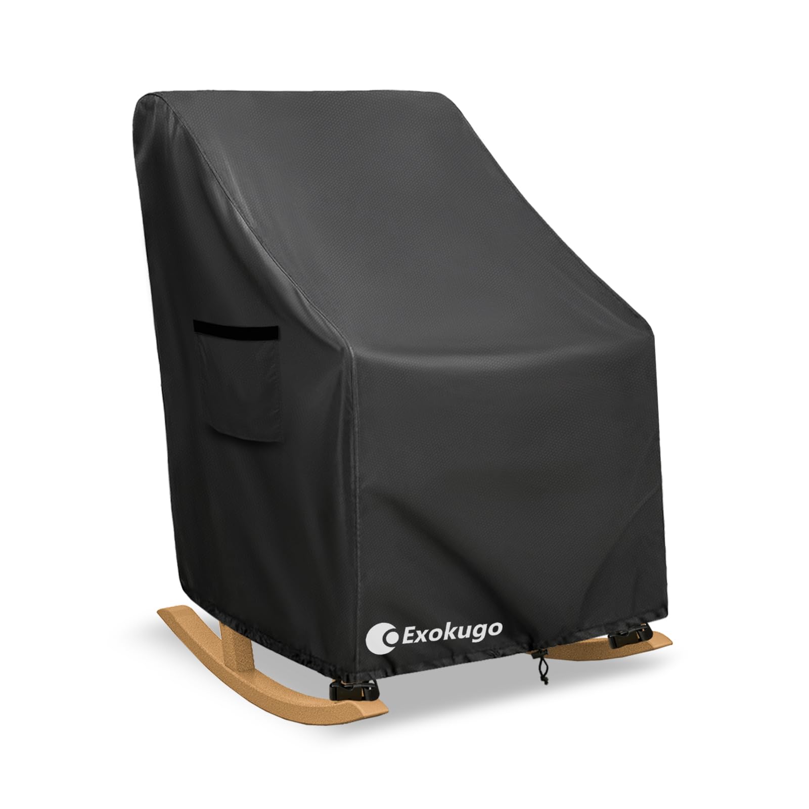 Exokugo front view of cover on rocking chair showing full protection