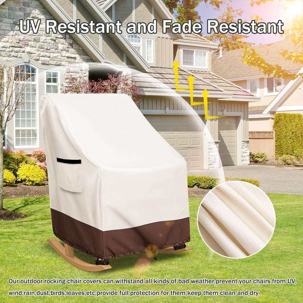 Exokugo covered rocking chairs in patio setting for clean weather protection