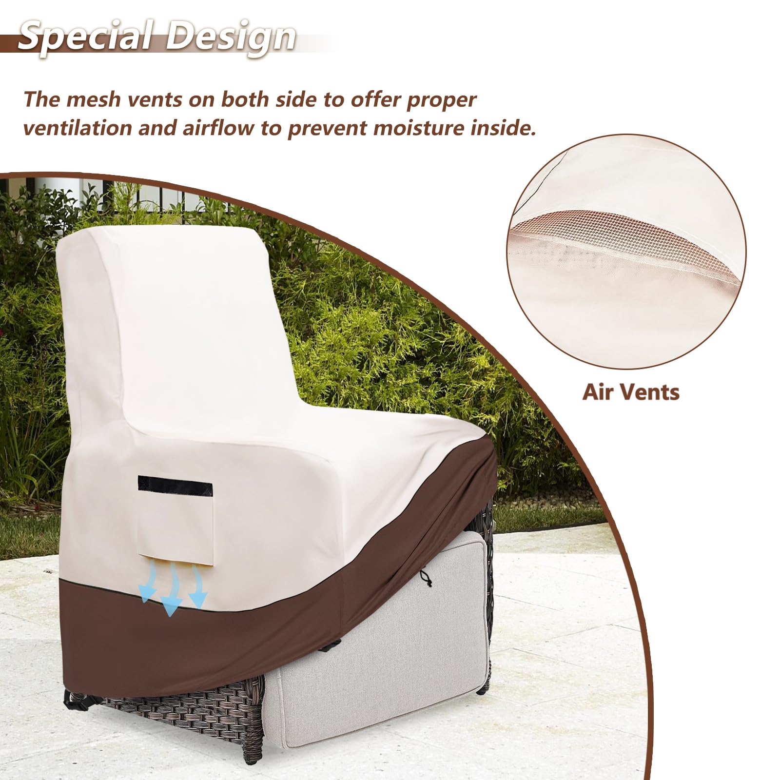 Exokugo cover in a garden patio setting blending beige and brown with outdoor decor
