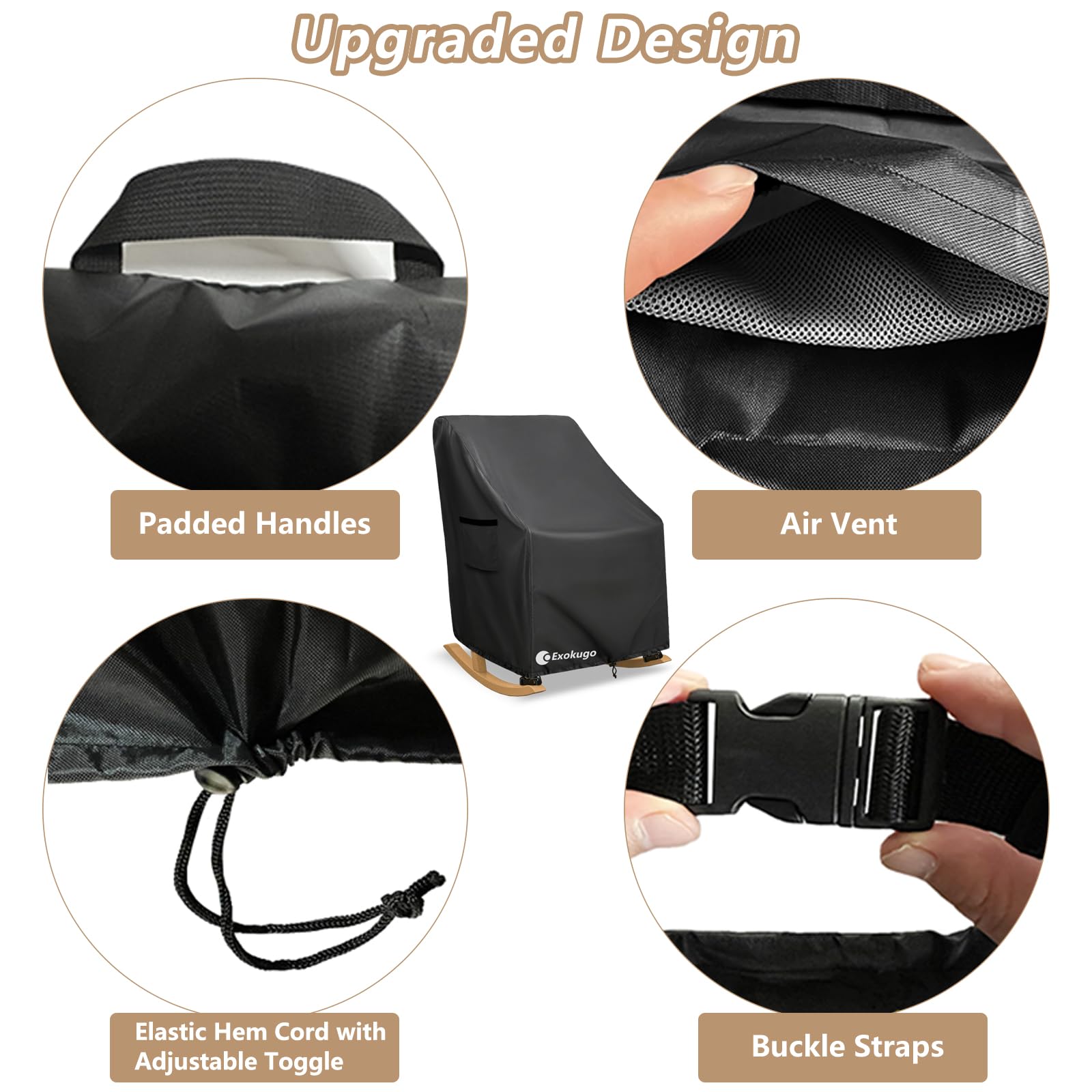 Exokugo padded handle detail for easy install and removal benefit