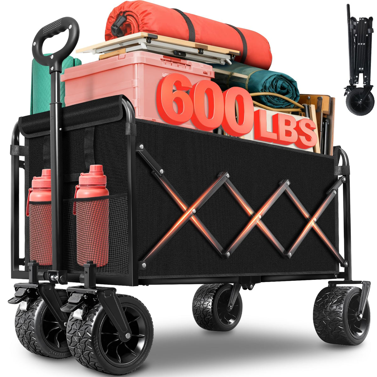Exovyn wagon front view showing sturdy frame and capacity benefit