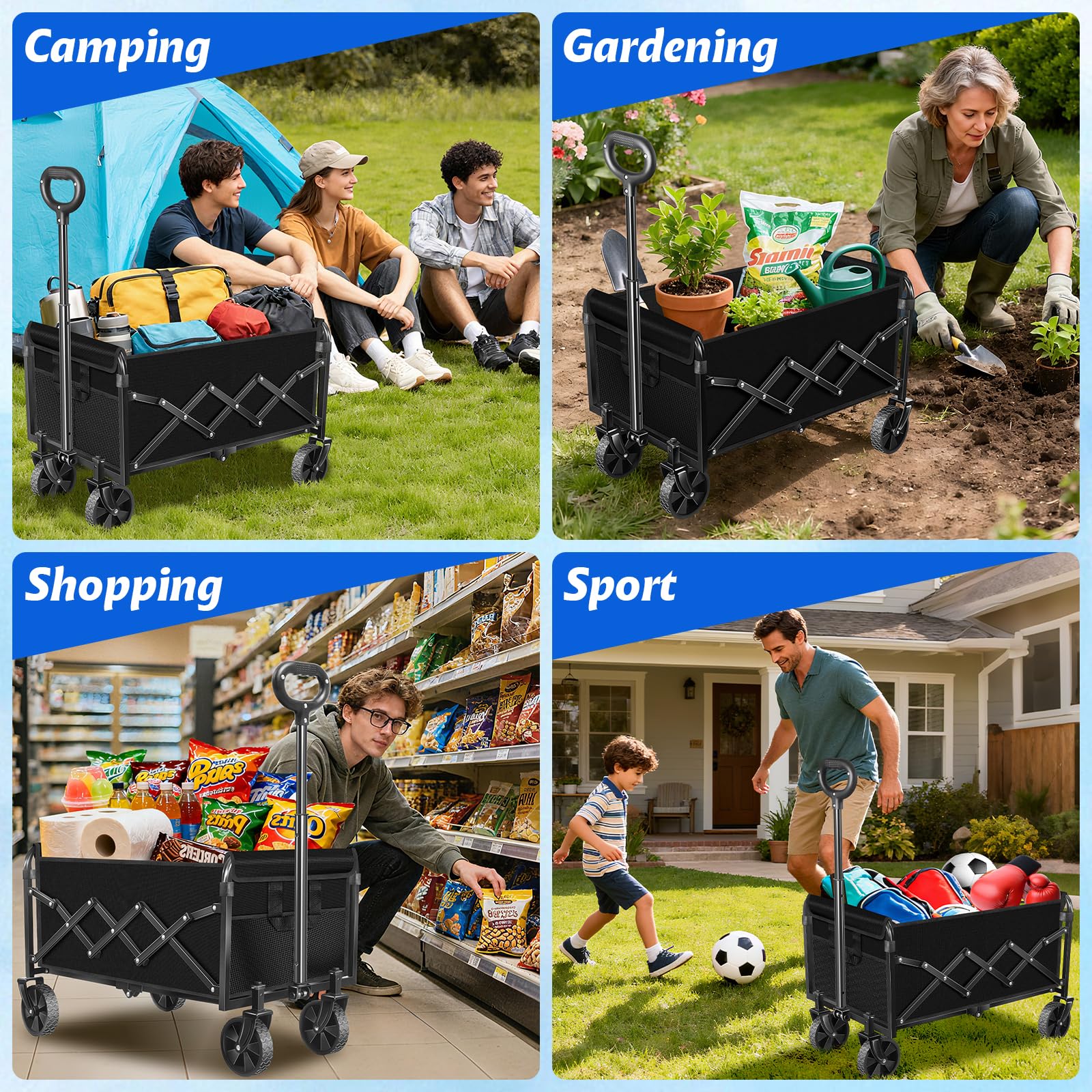 Exovyn wagon folded inside car trunk for easy storage and portability
