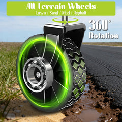 Exovyn wagon wheel detail with anti‑slip tread for smoother terrain handling