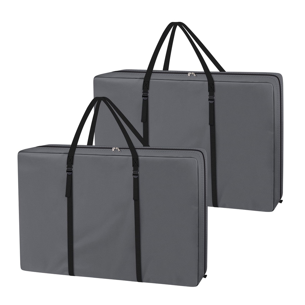Explore Land front view of two grey chair storage bags showing capacity and protection
