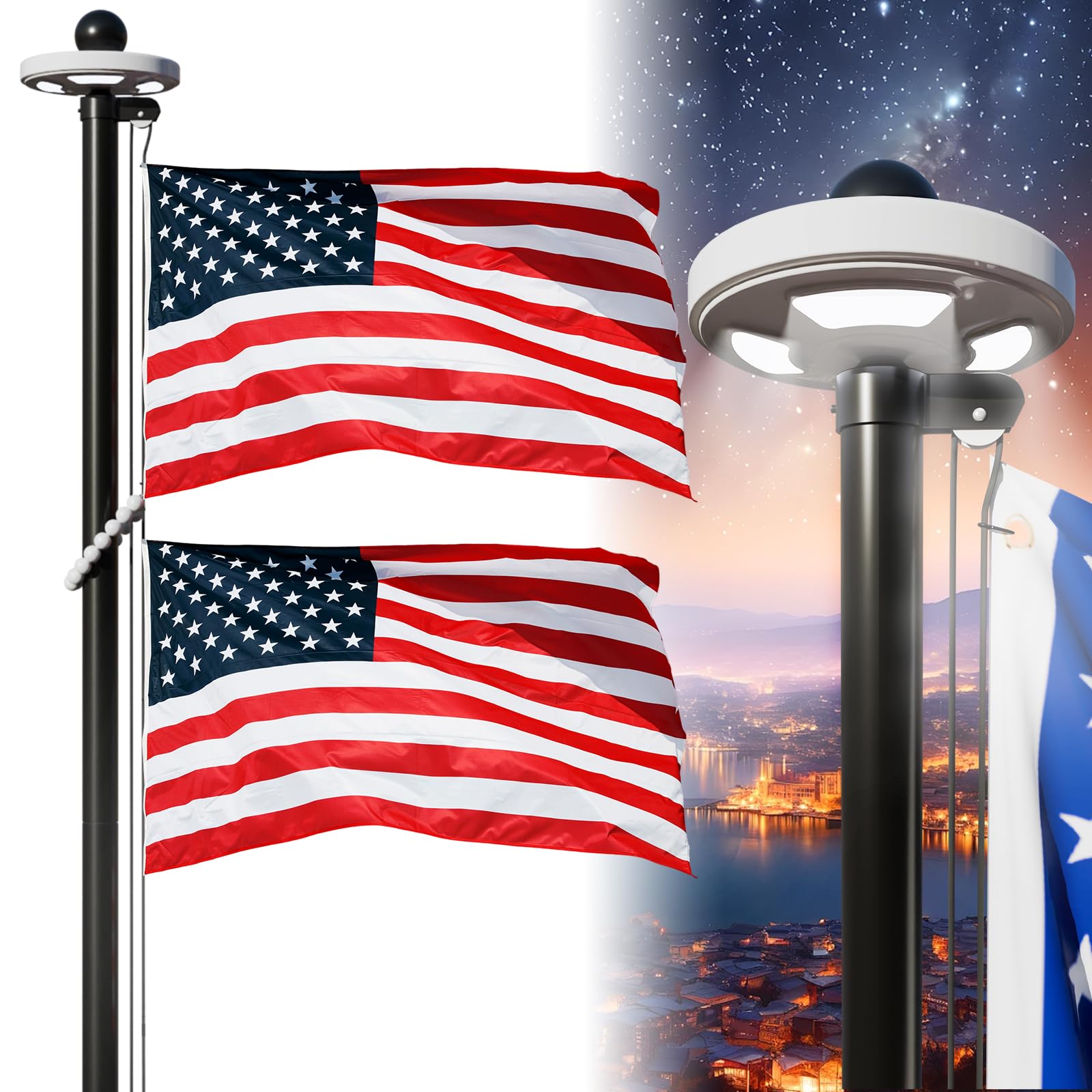 Exquimac flagpole front packaging showing full kit and quick benefits