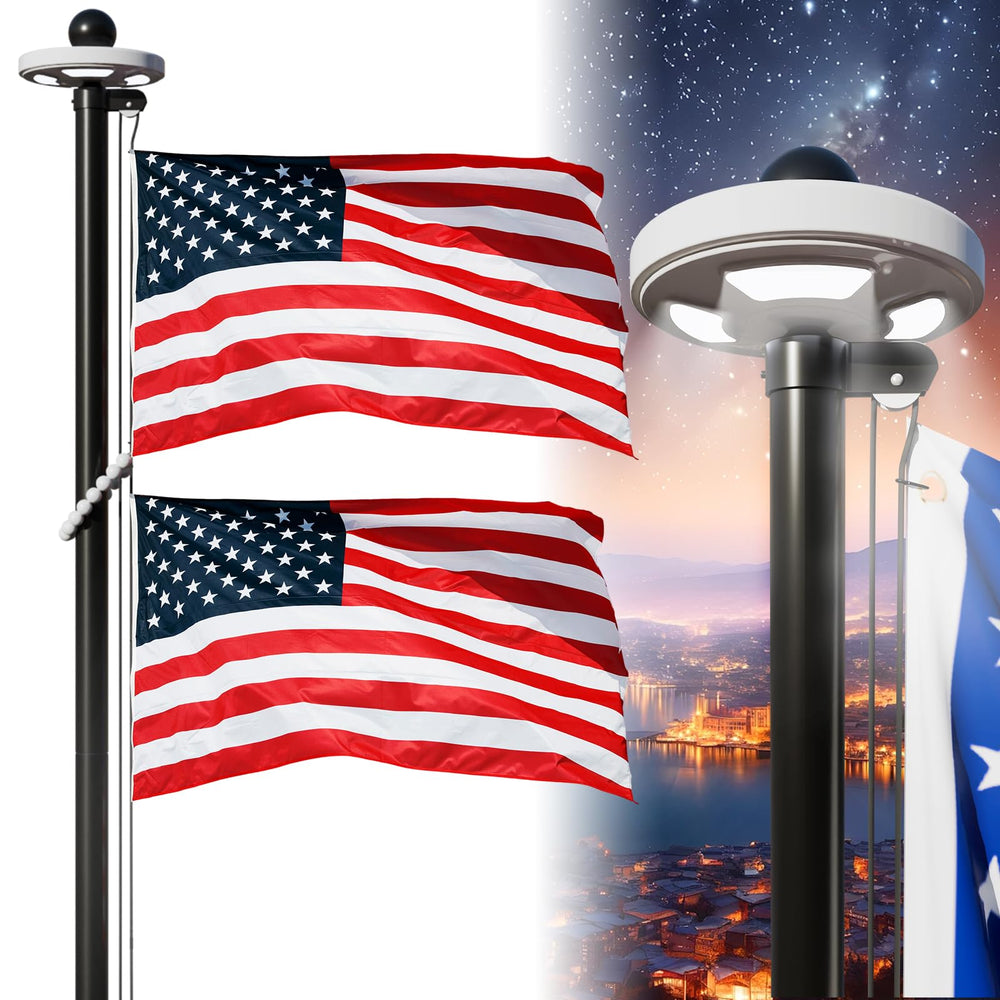 Exquimac flagpole front packaging showing full kit and quick benefits