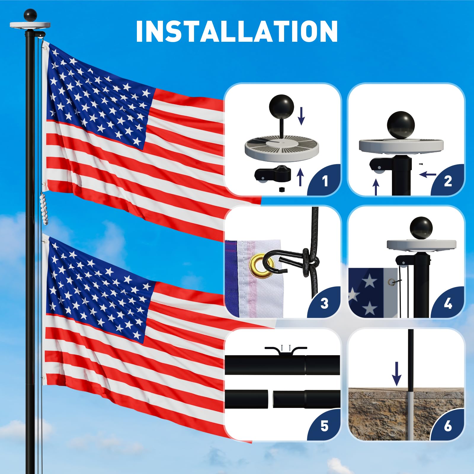 Exquimac installed pole on a lawn showing nighttime visibility and curb appeal