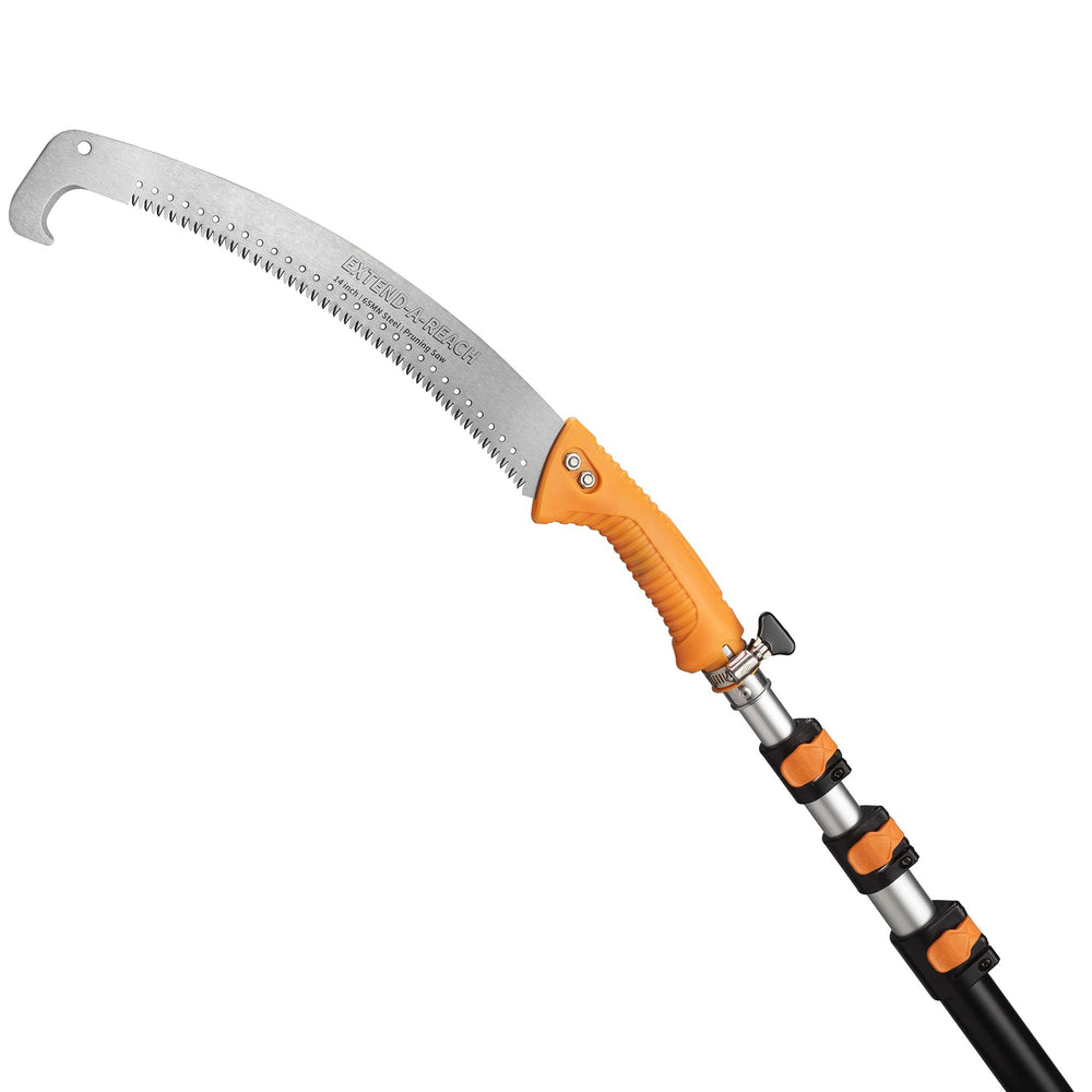 EXTEND-A-REACH front view of telescoping pole pruner showing full assembly and benefits