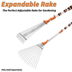 EXTEND-A-REACH rake attached to pole sweeping leaves along a roofline safely