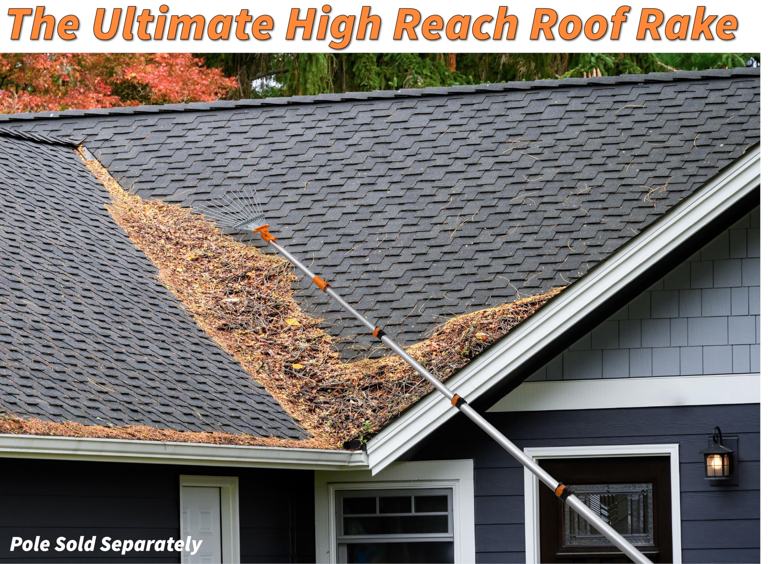 EXTEND-A-REACH rake in a backyard clearing leaves showing efficiency