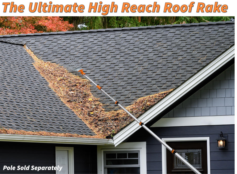 EXTEND-A-REACH rake in a backyard clearing leaves showing efficiency