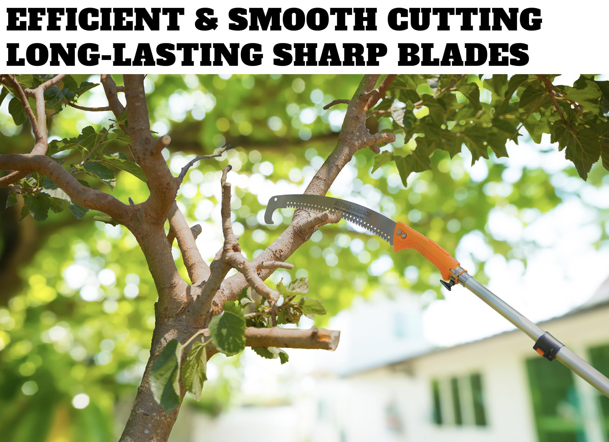 EXTEND-A-REACH in-use in a yard trimming high limbs to keep ground-level safety