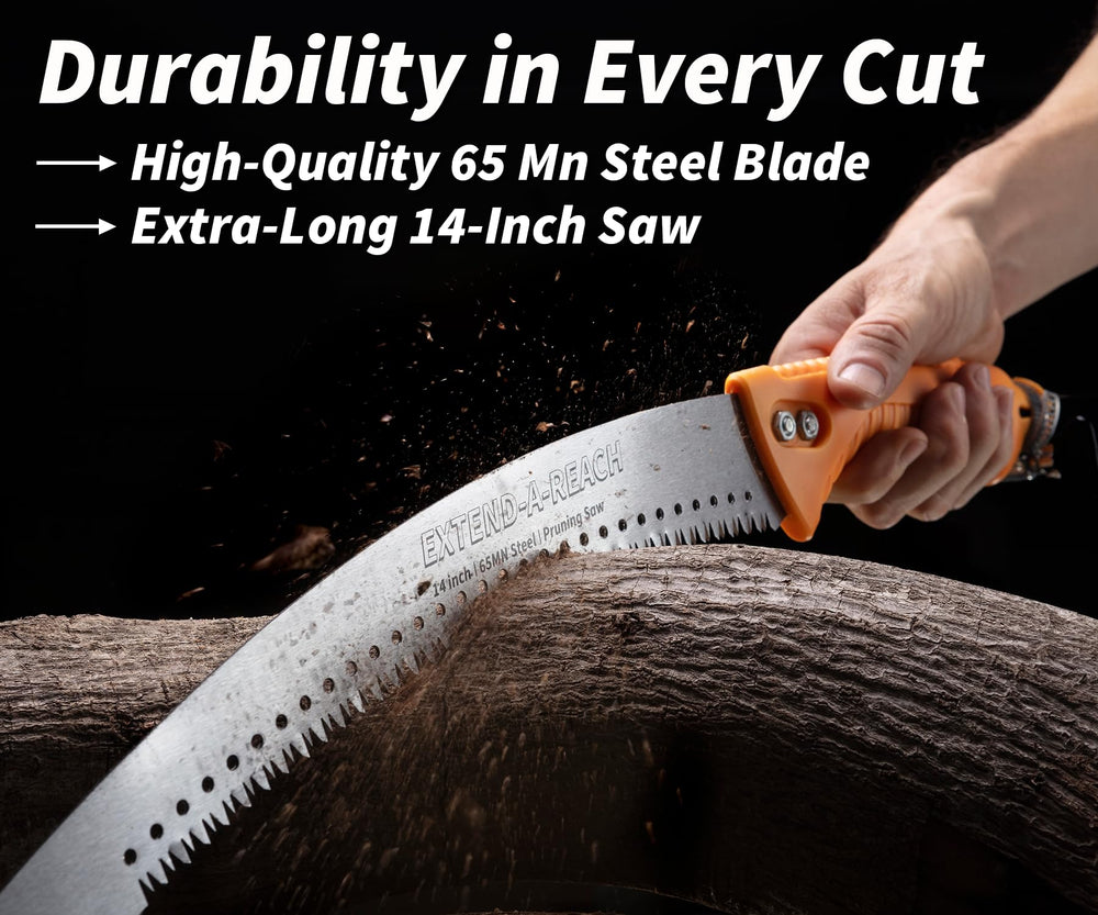 EXTEND-A-REACH saw attached to extension pole for ladder-free reach
