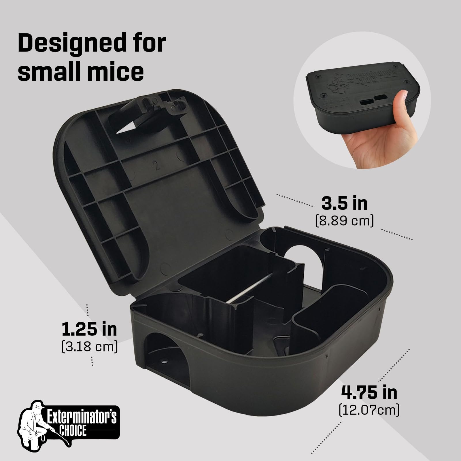 Exterminators Choice interior bait tray with bait mounted for protected rodent access