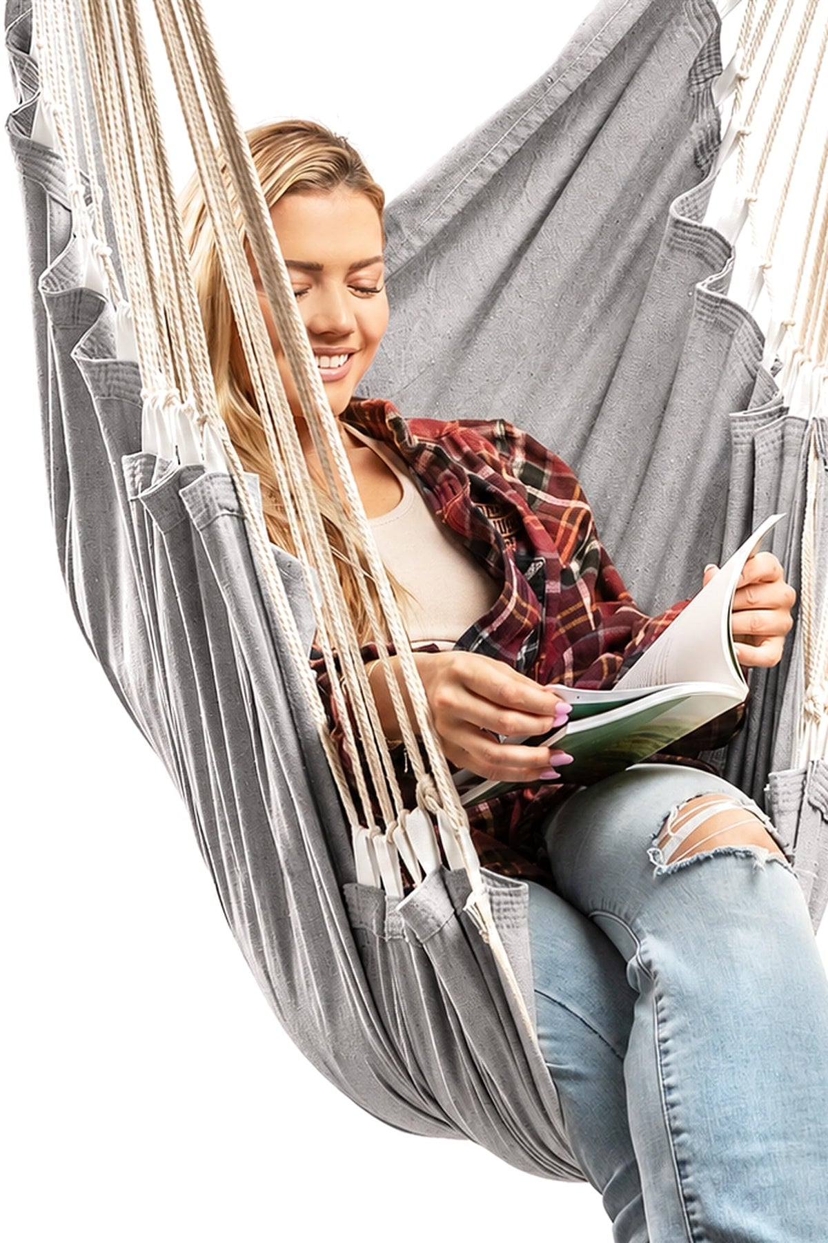 EXTIRIO hanging chair front view showing full-body comfort