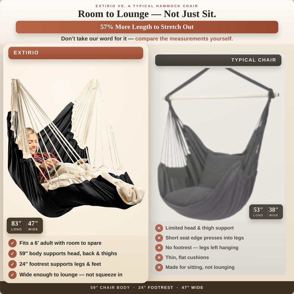 EXTIRIO hammock chair on porch showcasing outdoor comfort and inviting atmosphere