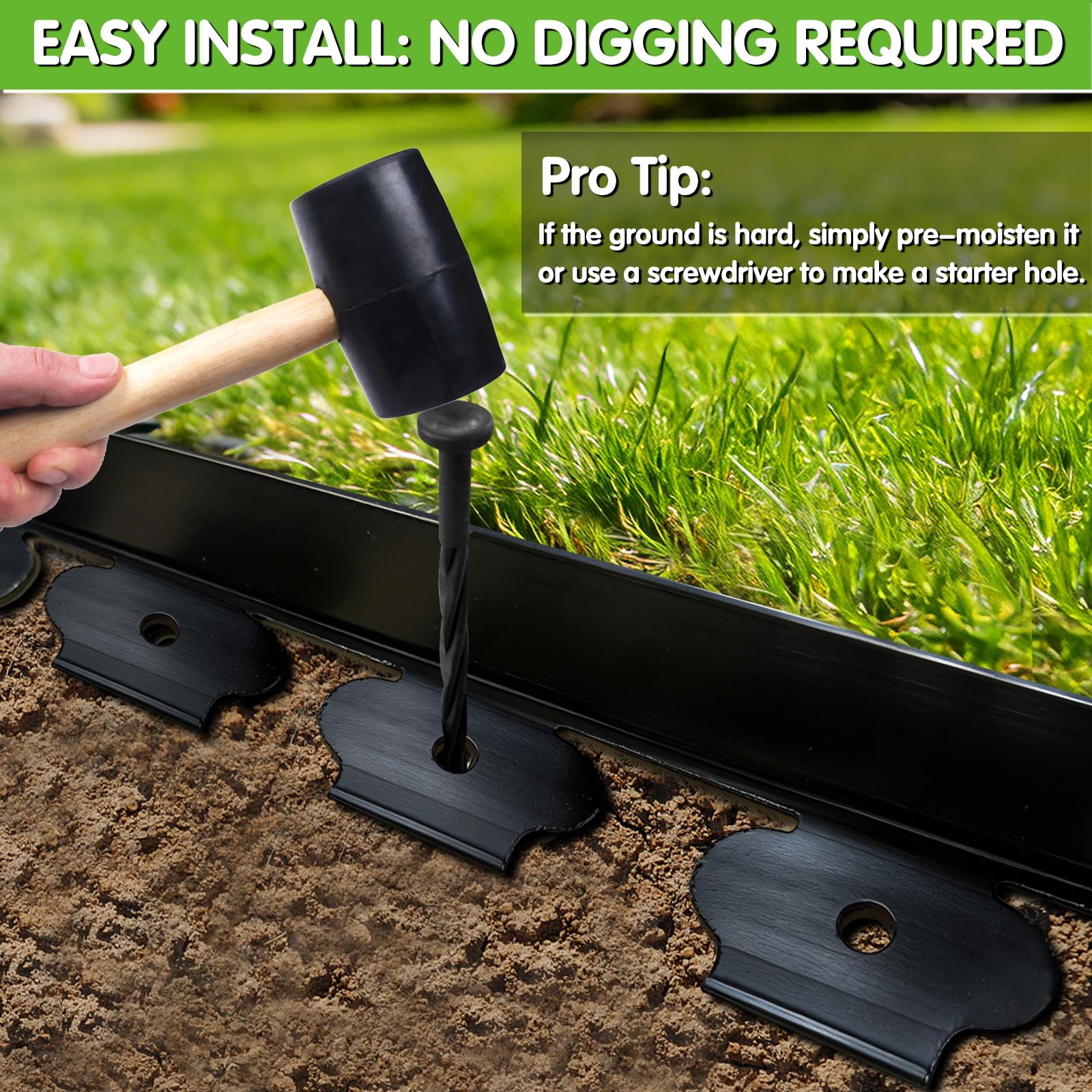 EXTRAEASY edging beside a tape measure showing 40-foot length and 4-inch height scale
