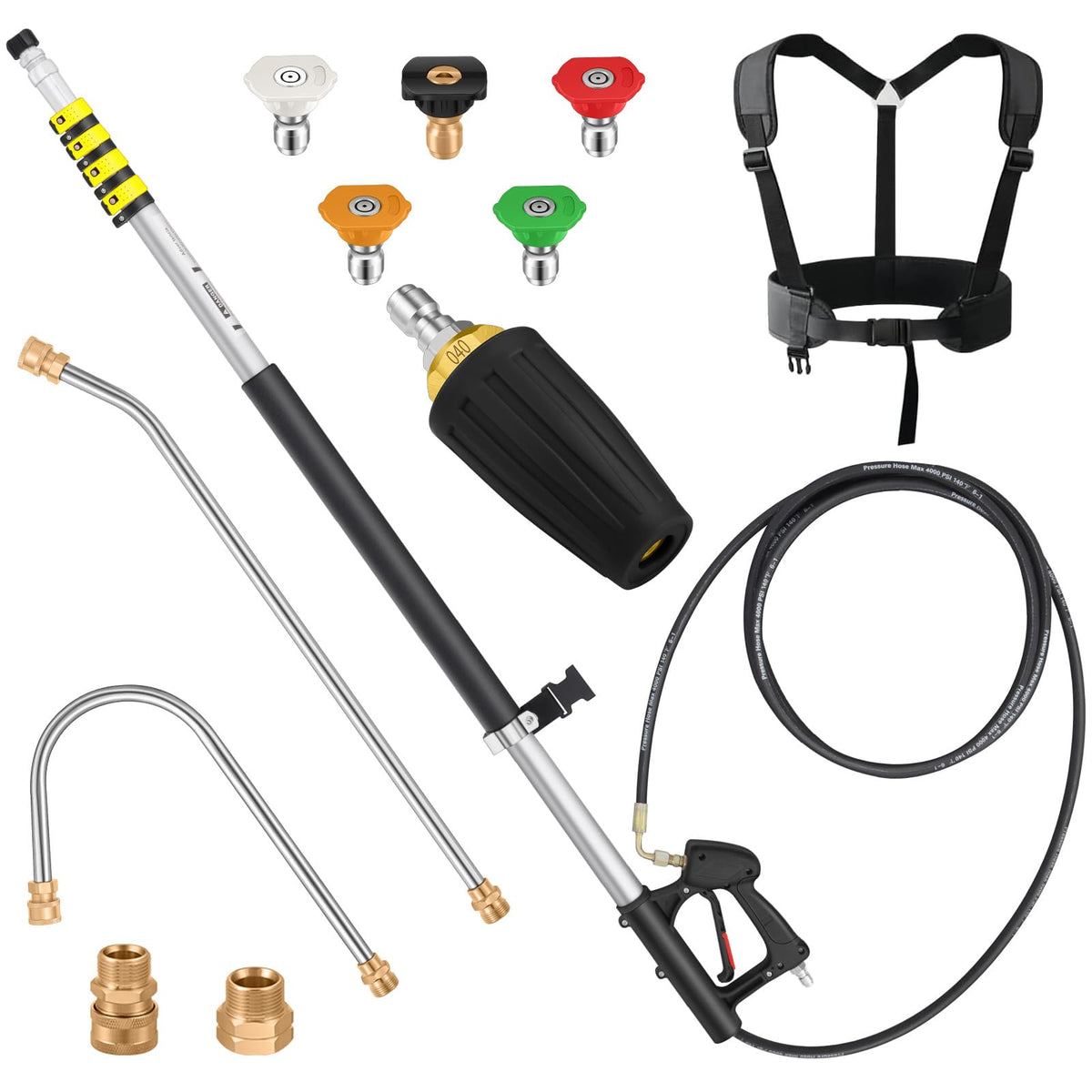 EXTRAFEIN front view of telescoping wand showing full kit and sturdy build benefit